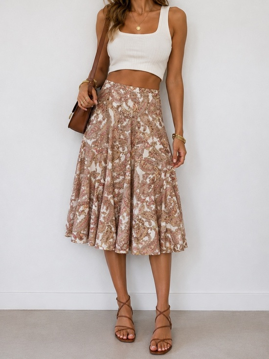 Chadwicks Dresses & Skirts - Chadwick’s Paisley Cotton Midi Skirt 4P | Boho A-Line Flowy Cottagecore Vintage